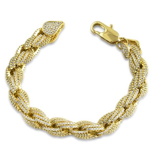.925 Silver Gold Rope 10MM CZ Bling Bling Bracelet HipHopBling