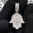 .925 Silver Hamsa Baguette VVS CZ Iced Out Pendant White Gold HipHopBling