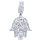 .925 Silver Hamsa Baguette VVS CZ Iced Out Pendant White Gold HipHopBling