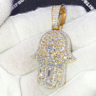 .925 Silver Hamsa Stone Medley VVS CZ Iced Out Pendant Yellow Gold HipHopBling