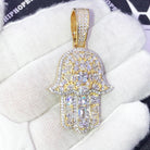 .925 Silver Hamsa Stone Medley VVS CZ Iced Out Pendant Yellow Gold HipHopBling