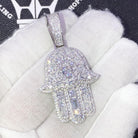 .925 Silver Hamsa Stone Medley VVS CZ Iced Out Pendant Yellow Gold HipHopBling