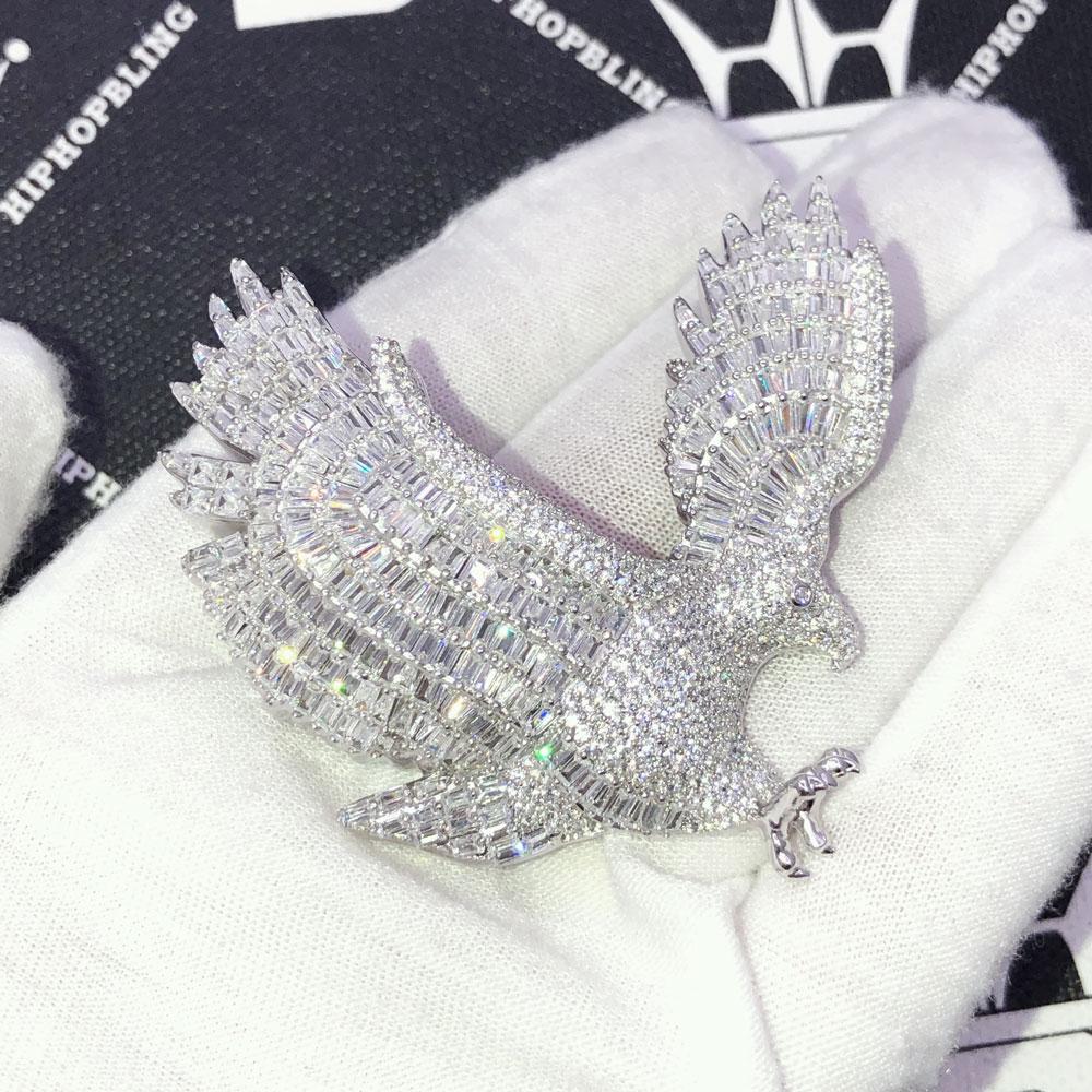 .925 Silver Hawk Baguette VVS CZ Iced Out Pendant Yellow Gold HipHopBling