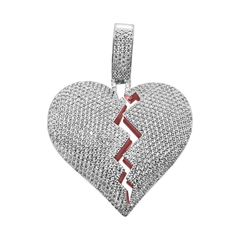 .925 Silver Heart Breaker Rhodium CZ Bling Bling Pendant White Gold HipHopBling