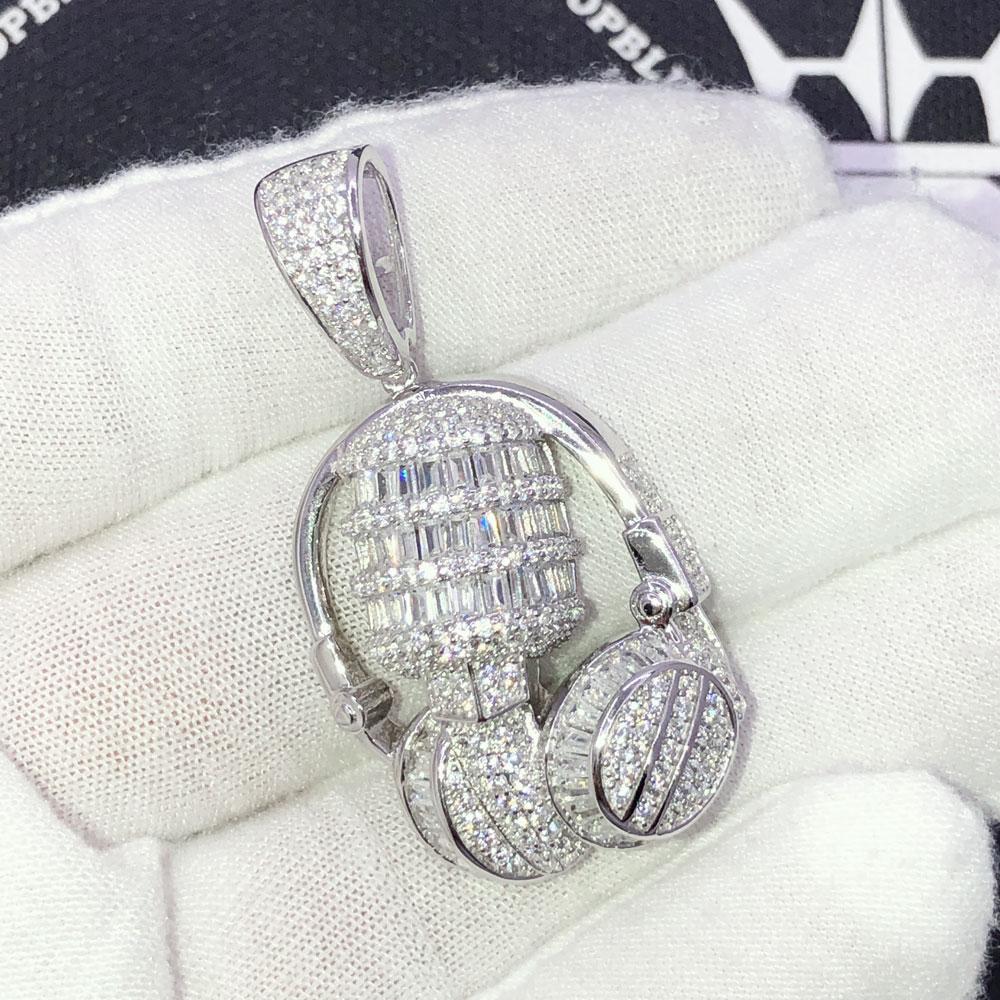 .925 Silver Hip Hop Microphone Baguette VVS CZ Iced Out Pendant White Gold HipHopBling