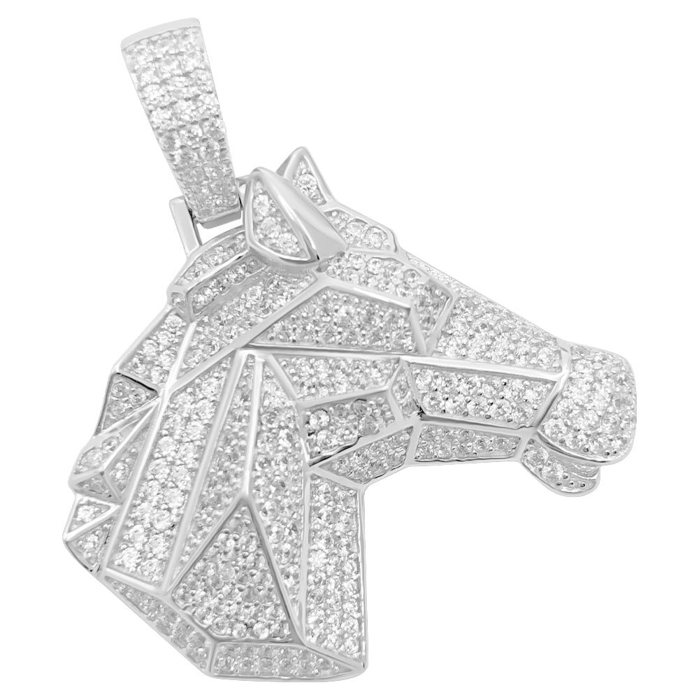 .925 Silver Horse Profile CZ Iced Out Pendant HipHopBling