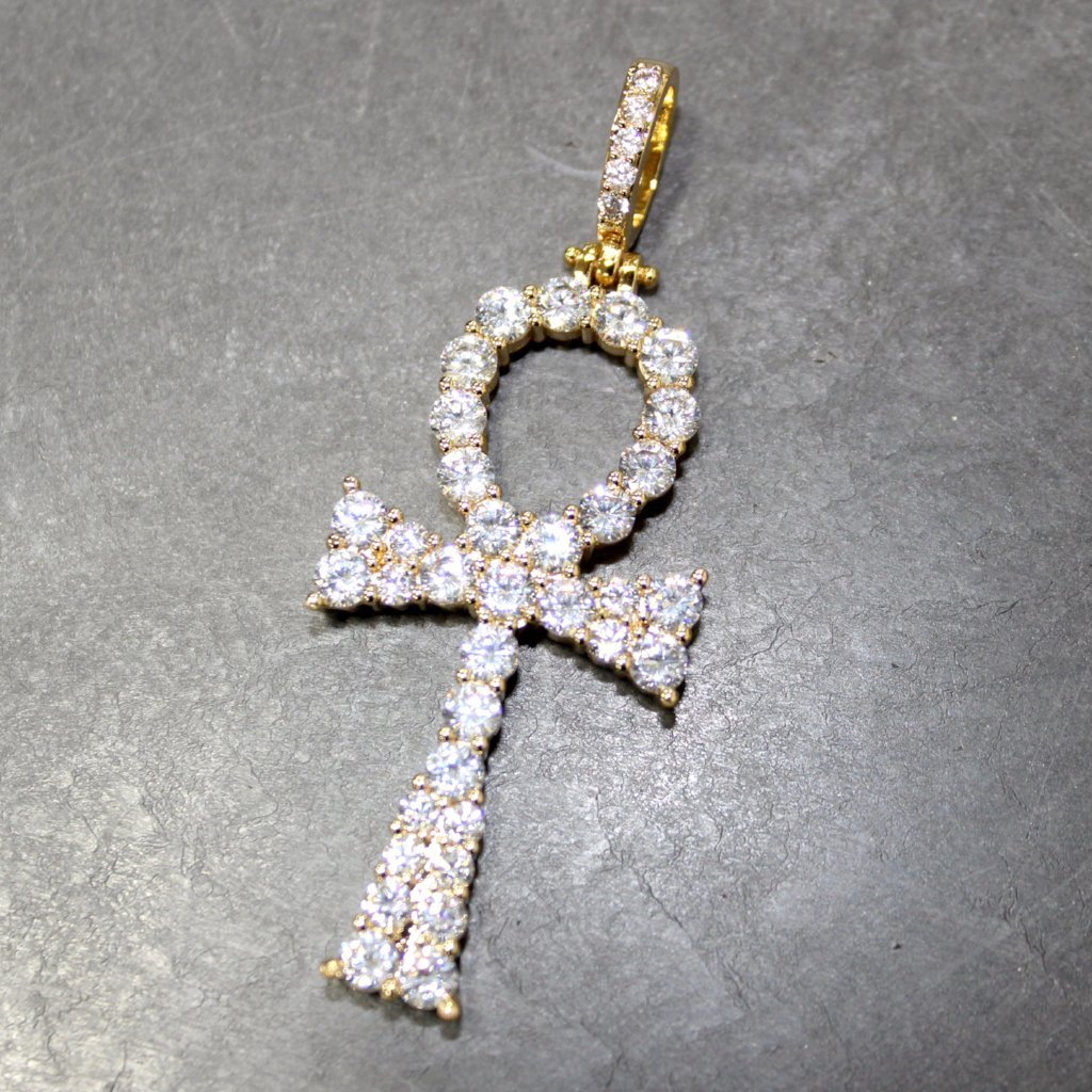 .925 Silver Hot Ankh CZ Bling Bling Cross Yellow Gold HipHopBling