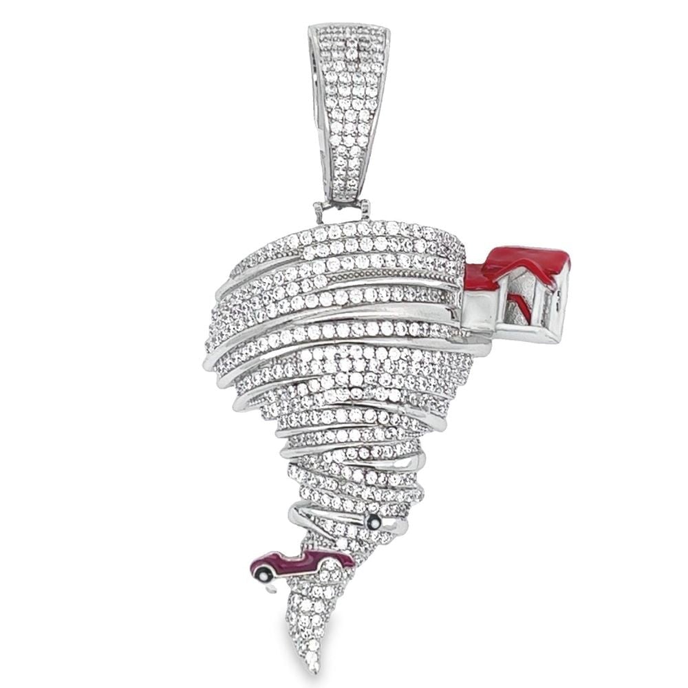 .925 Silver Hurricane CZ Iced Out Pendant White Gold HipHopBling