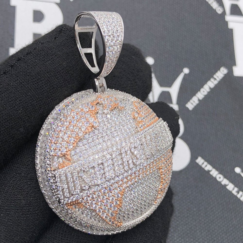 .925 Silver Hustlers World VVS CZ Iced Out Pendant White Gold HipHopBling