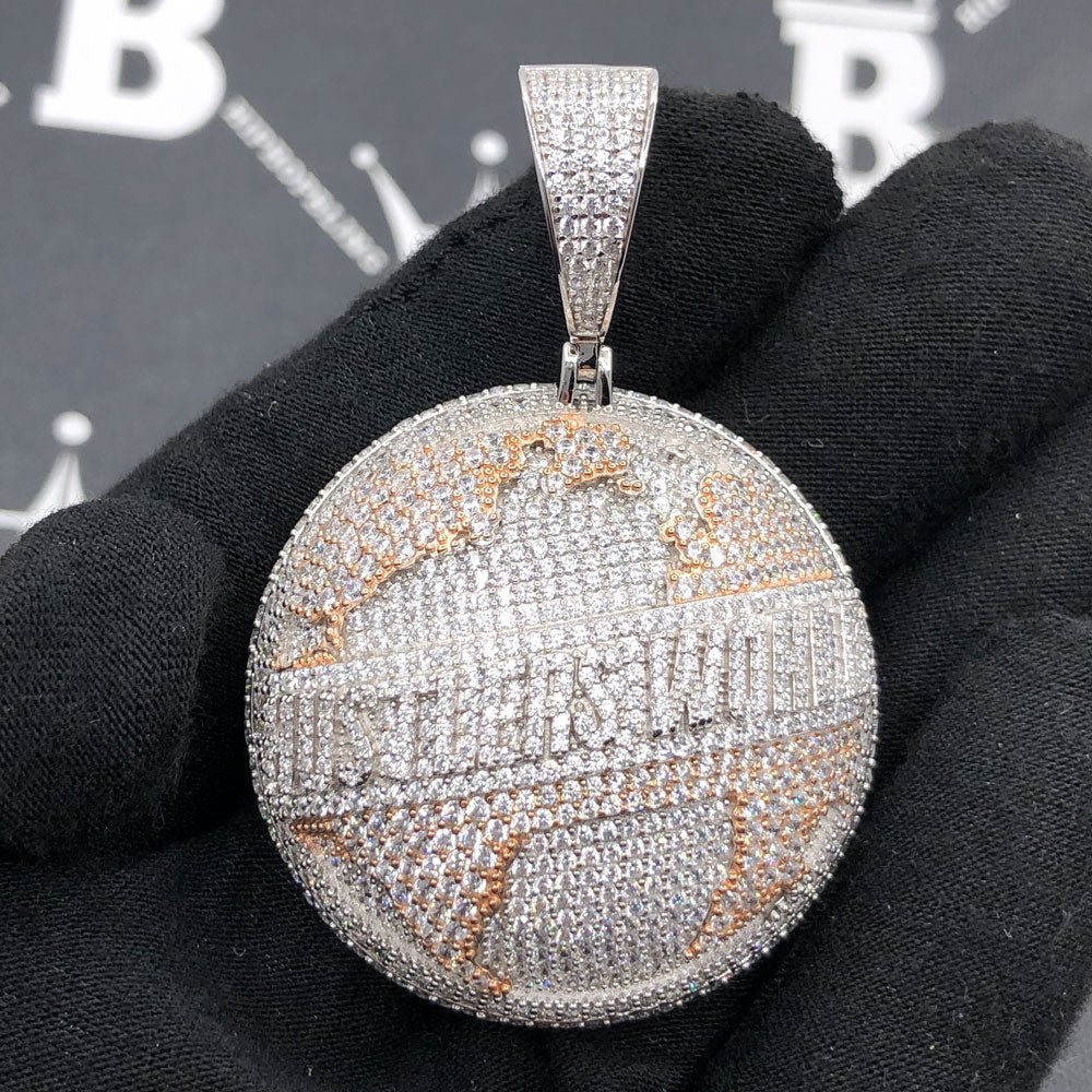 .925 Silver Hustlers World VVS CZ Iced Out Pendant White Gold HipHopBling