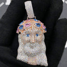 .925 Silver Jesus Gem Crown VVS CZ Iced Out Pendant White Gold HipHopBling
