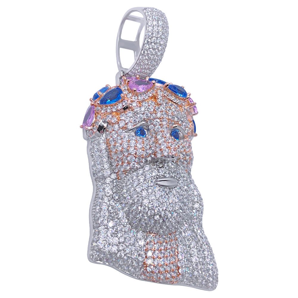 .925 Silver Jesus Gem Crown VVS CZ Iced Out Pendant White Gold HipHopBling