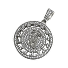 .925 Silver Jesus Greek Pattern CZ Circle Pendant White Gold HipHopBling