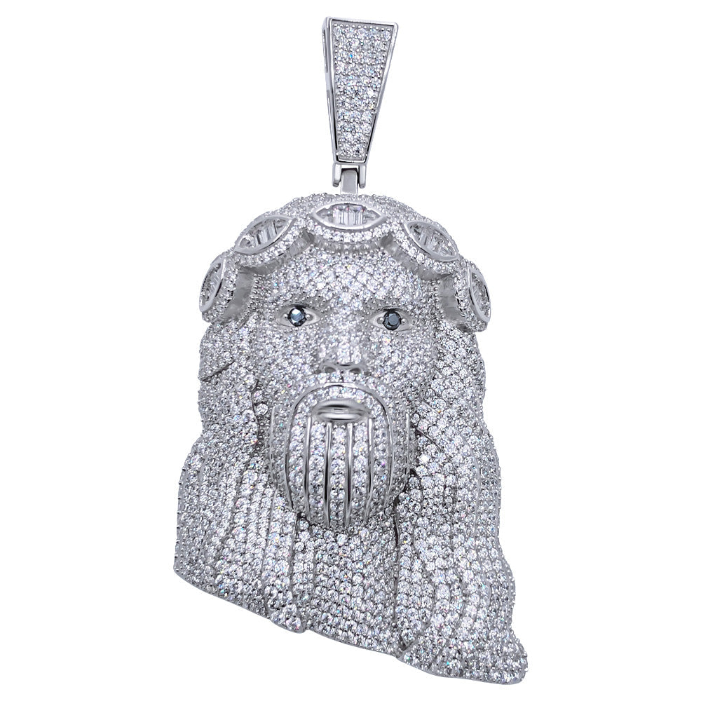 .925 Silver Jesus Piece Baguette Crown VVS CZ Iced Out Pendant HipHopBling
