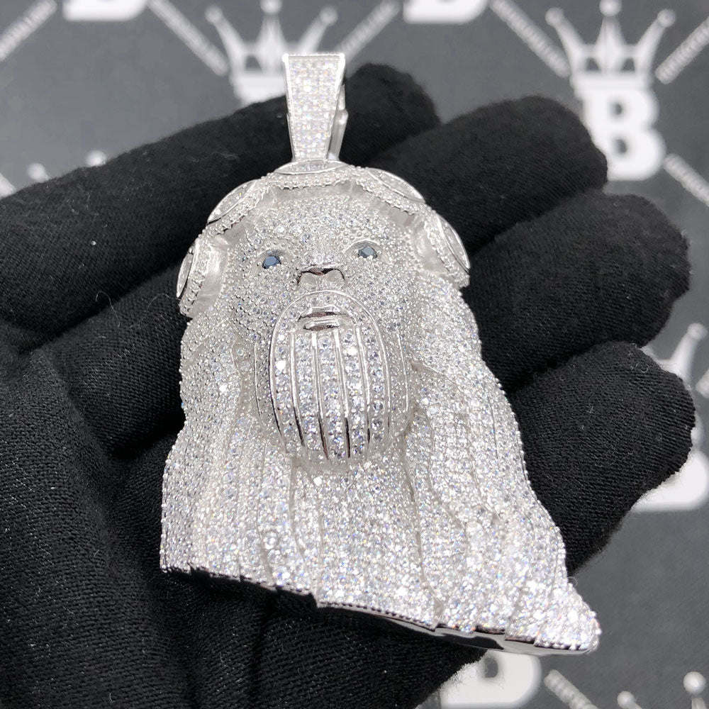 .925 Silver Jesus Piece Baguette Crown VVS CZ Iced Out Pendant White Gold HipHopBling