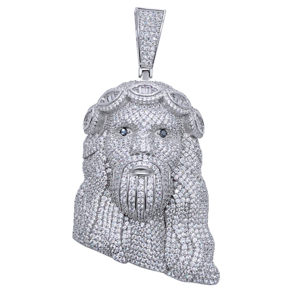 .925 Silver Jesus Piece Baguette Crown VVS CZ Iced Out Pendant White Gold HipHopBling