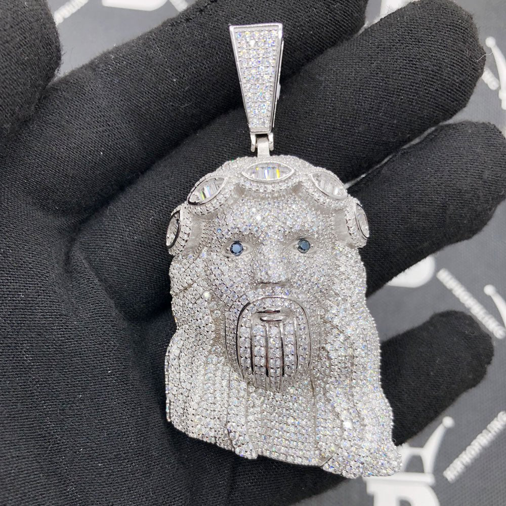 .925 Silver Jesus Piece Baguette Crown VVS CZ Iced Out Pendant White Gold HipHopBling