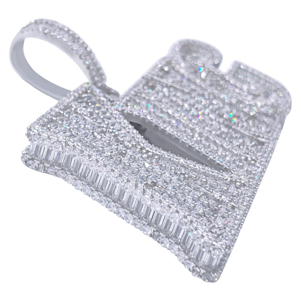 .925 Silver KING Baguette VVS CZ Iced Out Pendant White Gold HipHopBling