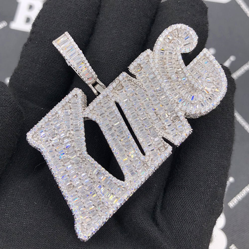 .925 Silver KING Baguette VVS CZ Iced Out Pendant White Gold HipHopBling