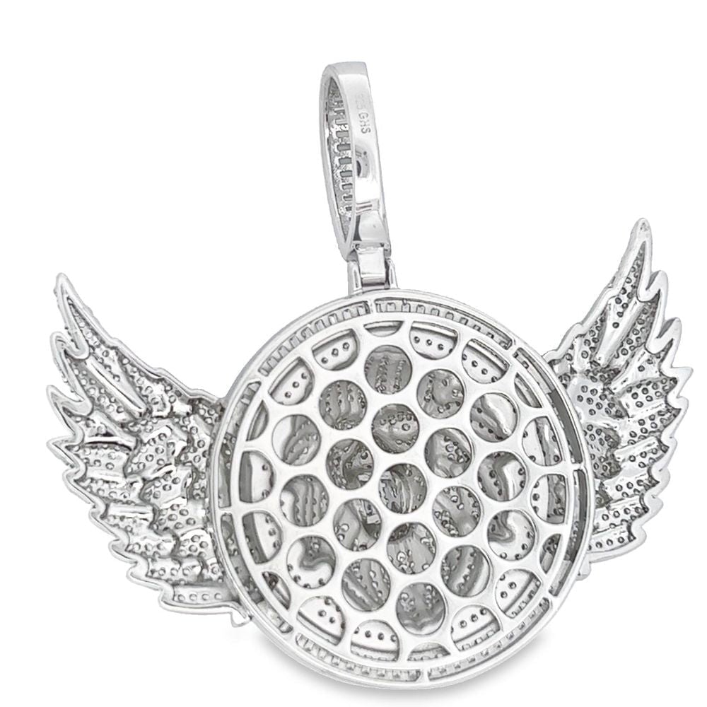 .925 Silver Lion Head With Wings Baguette CZ Iced Out Pendant HipHopBling