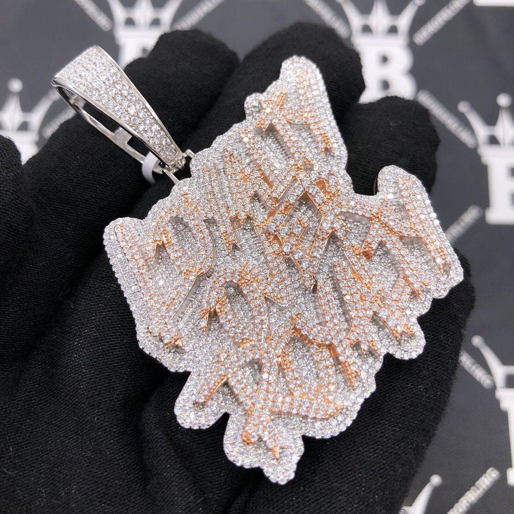 .925 Silver Loyalty Over Royalty VVS CZ Iced Out Pendant White Gold HipHopBling
