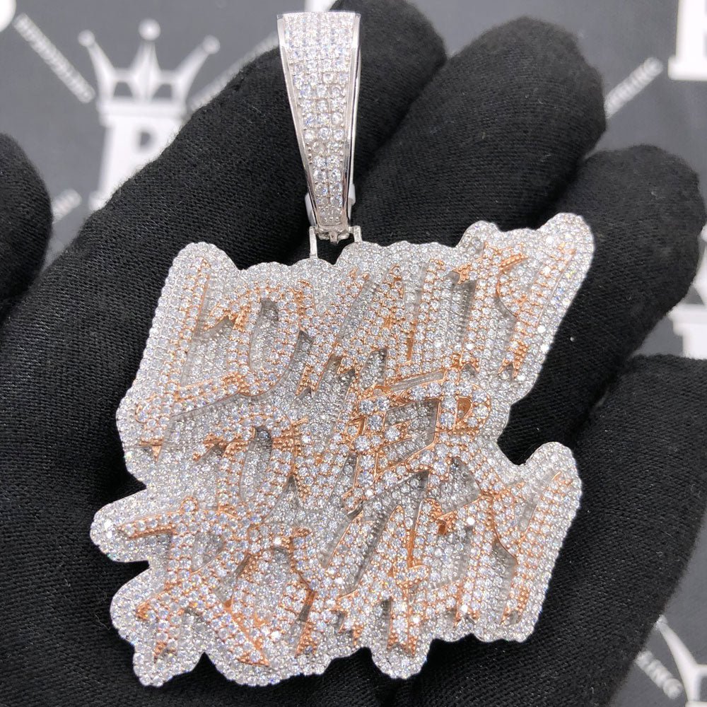 .925 Silver Loyalty Over Royalty VVS CZ Iced Out Pendant White Gold HipHopBling