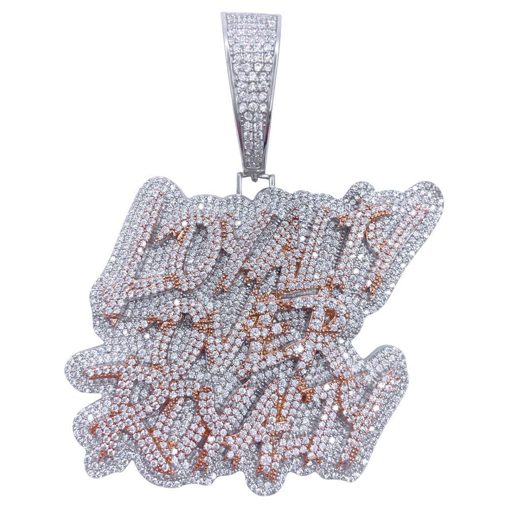 .925 Silver Loyalty Over Royalty VVS CZ Iced Out Pendant White Gold HipHopBling