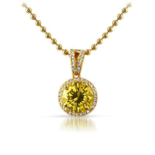 .925 Silver M Round Yellow Gem Gold Bling Pendant HipHopBling