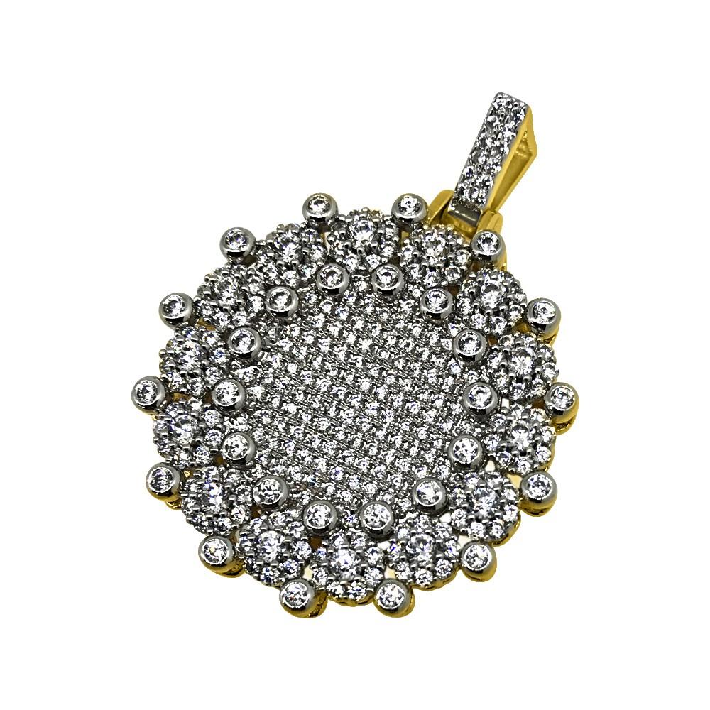 .925 Silver Mega Icey CZ Bling Bling Circle Gold Pendant HipHopBling