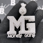 .925 Silver MG Money Gang VVS CZ Iced Out Pendant White Gold HipHopBling