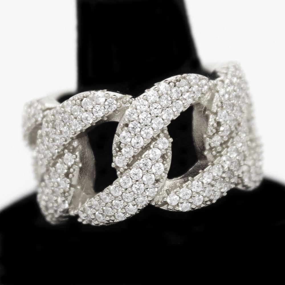 .925 Silver Miami Cuban CZ Hip Hop Bling Ring White Gold 7 HipHopBling