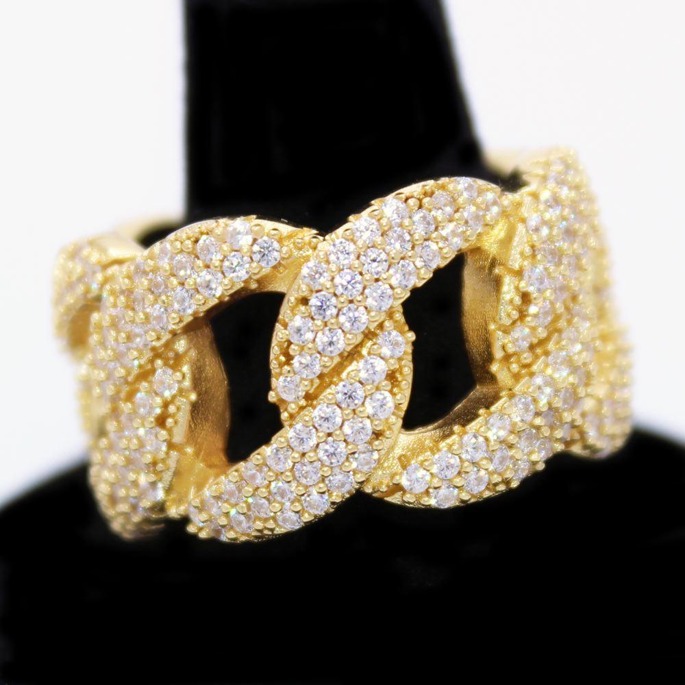 .925 Silver Miami Cuban CZ Hip Hop Bling Ring Yellow Gold 7 HipHopBling