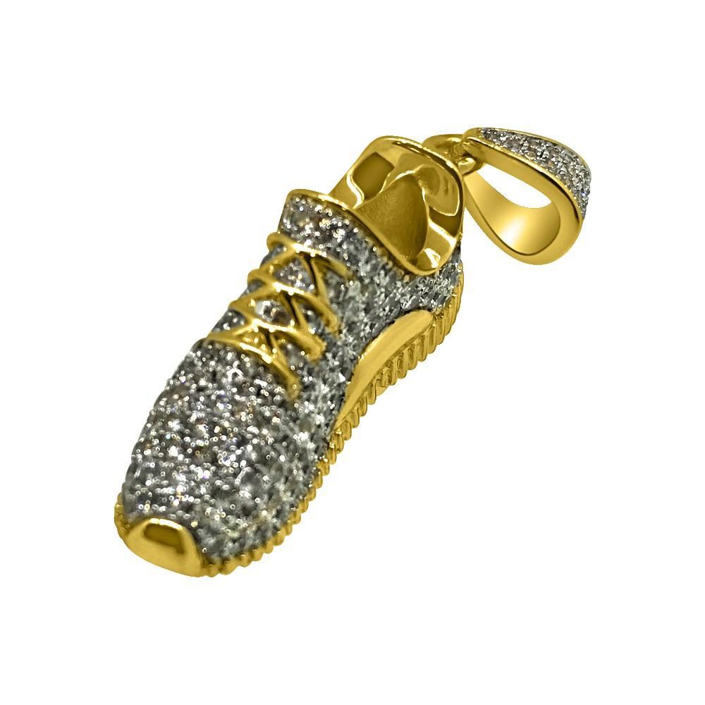 .925 Silver Mini 3D Shoe CZ Bling Bling Pendant White Gold HipHopBling