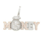 .925 Silver MONEY Bag Baguette VVS CZ Iced Out Pendant Rose/White HipHopBling
