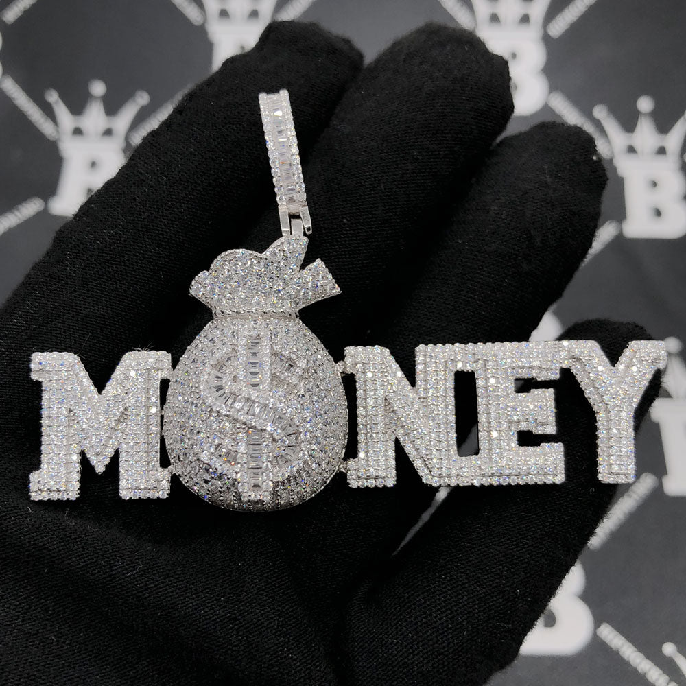 .925 Silver MONEY $ Bag VVS CZ Iced Out Pendant HipHopBling