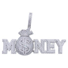 .925 Silver MONEY $ Bag VVS CZ Iced Out Pendant White Gold HipHopBling