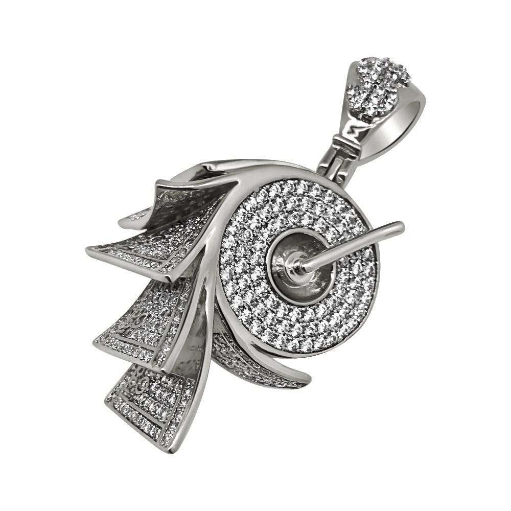 .925 Silver Money on a Roll Rhodium CZ Bling Bling Pendant HipHopBling