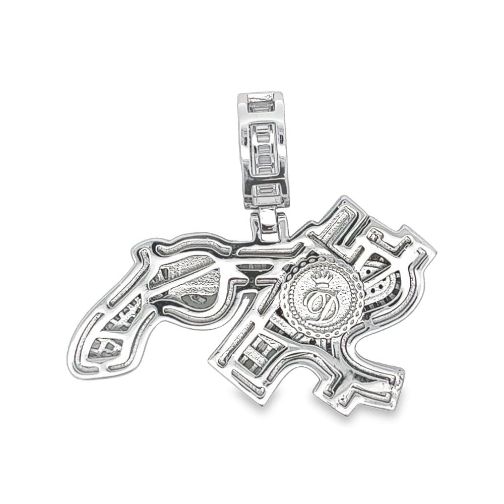 .925 Silver Money Power Respect $ Plug Gun CZ Iced Out Pendant White Gold HipHopBling