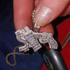 .925 Silver Money Power Respect $ Plug Gun CZ Iced Out Pendant White Gold HipHopBling