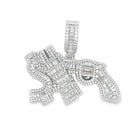 .925 Silver Money Power Respect $ Plug Gun CZ Iced Out Pendant White Gold HipHopBling