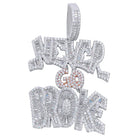 .925 Silver Never Go Broke Baguette VVS CZ Iced Out Pendant White Gold HipHopBling