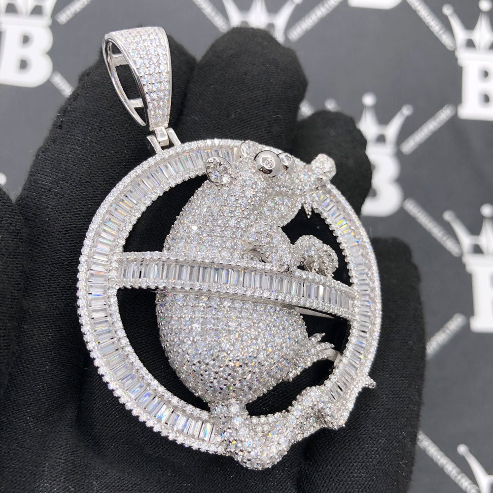 .925 Silver No Rats VVS CZ Iced Out Pendant White Gold HipHopBling