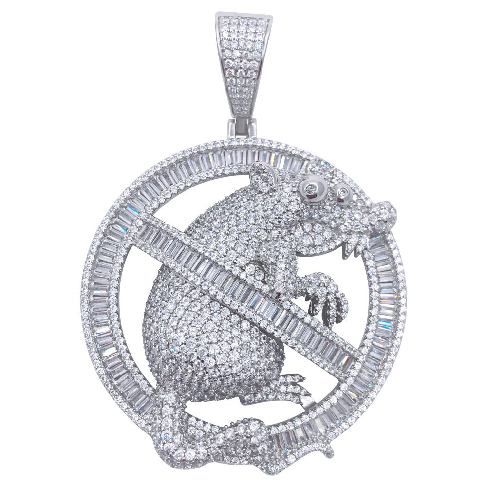 .925 Silver No Rats VVS CZ Iced Out Pendant White Gold HipHopBling
