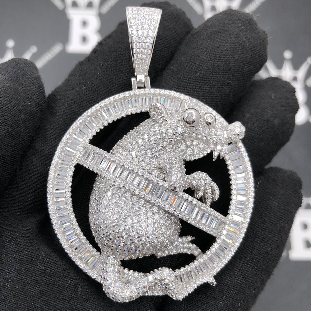 .925 Silver No Rats VVS CZ Iced Out Pendant White Gold HipHopBling