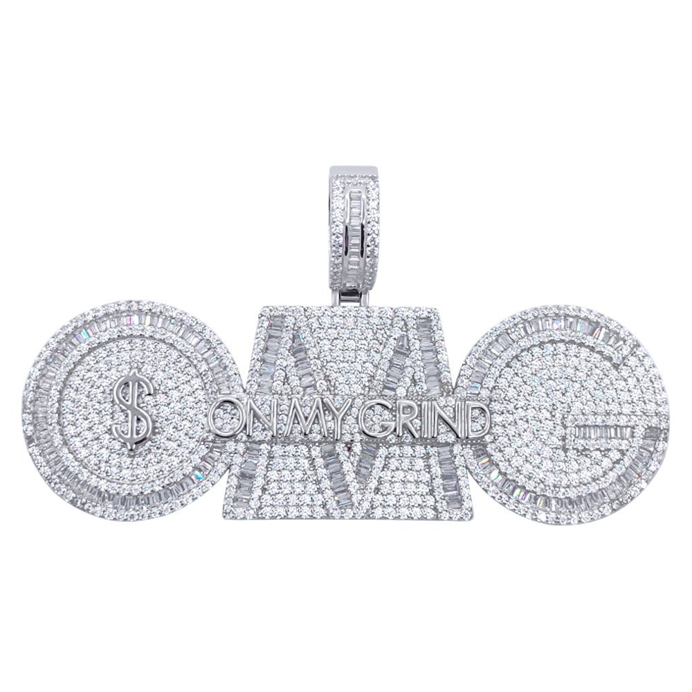 .925 Silver OMG On My Grind VVS CZ Iced Out Pendant White Gold HipHopBling