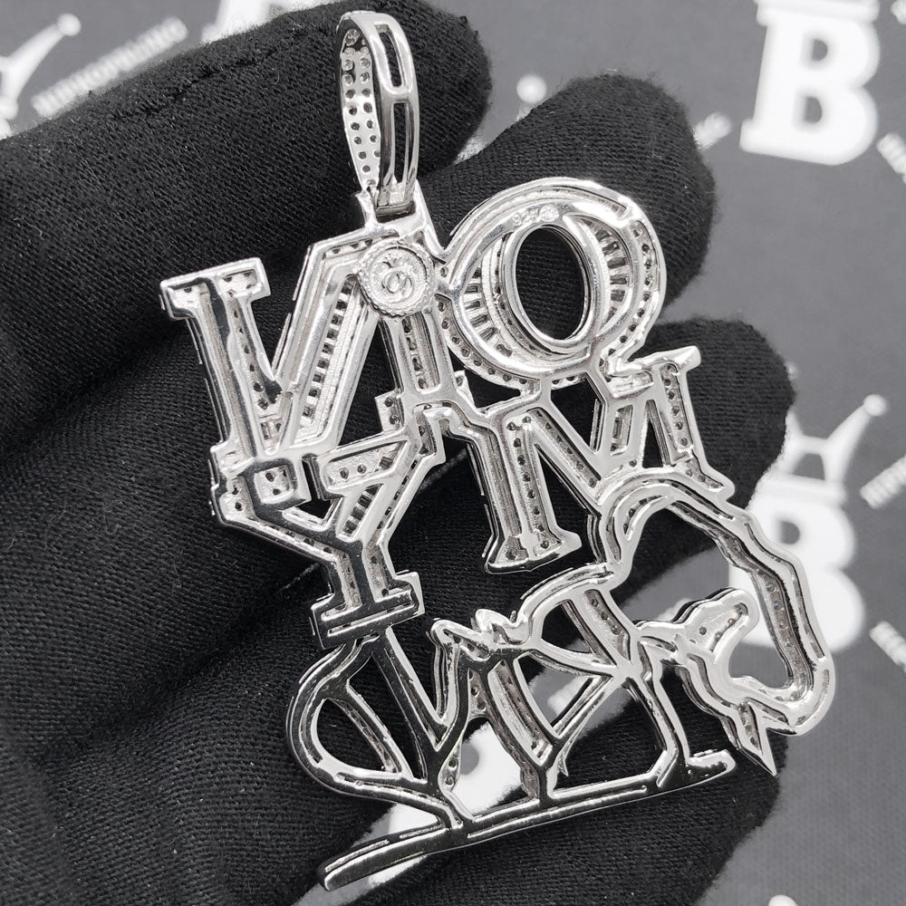 .925 Silver On My Grind VVS CZ Iced Out Pendant White Gold HipHopBling