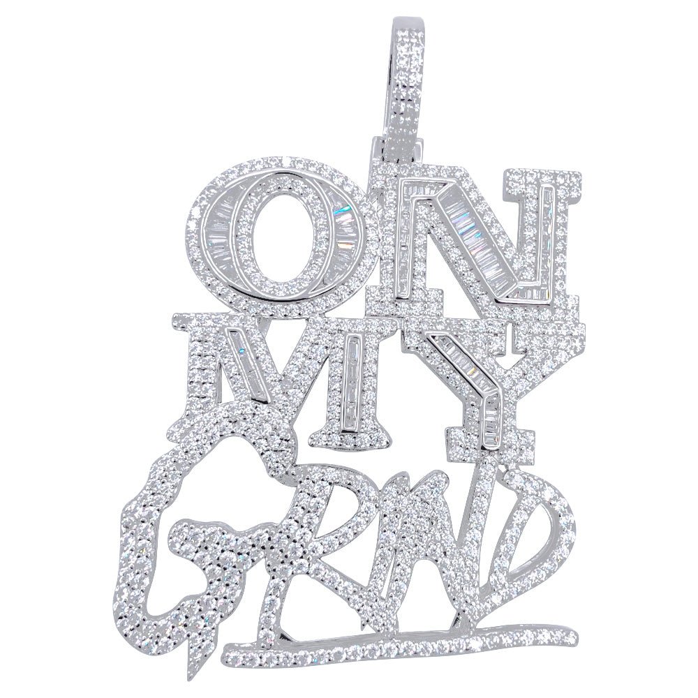 .925 Silver On My Grind VVS CZ Iced Out Pendant White Gold HipHopBling