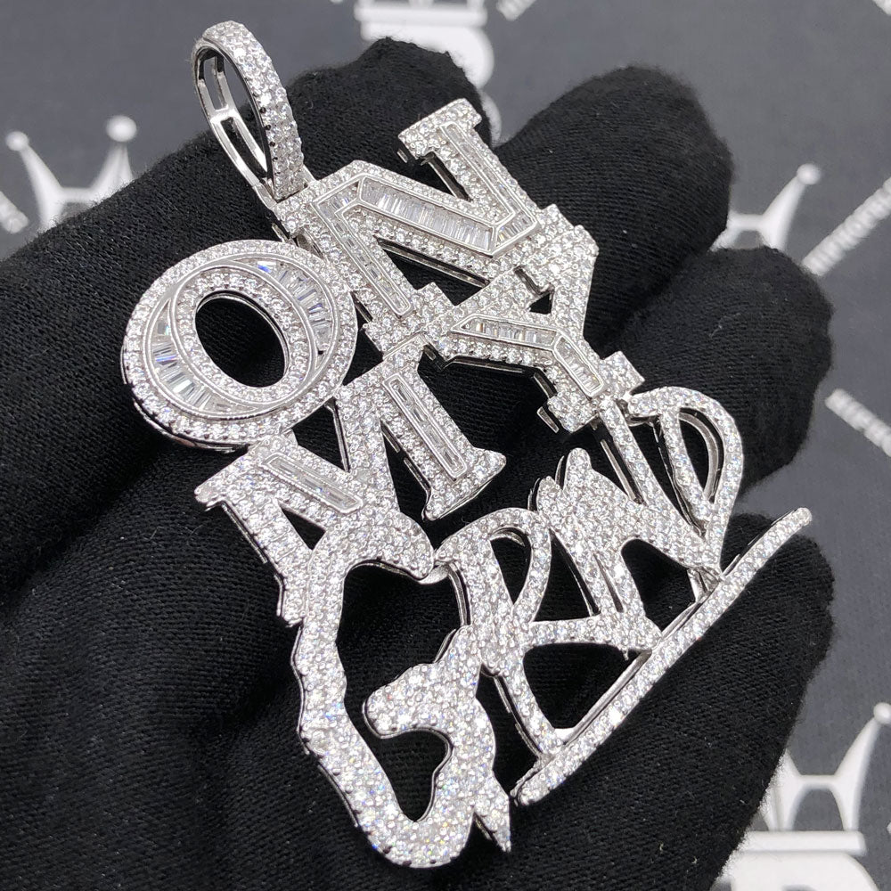 .925 Silver On My Grind VVS CZ Iced Out Pendant White Gold HipHopBling