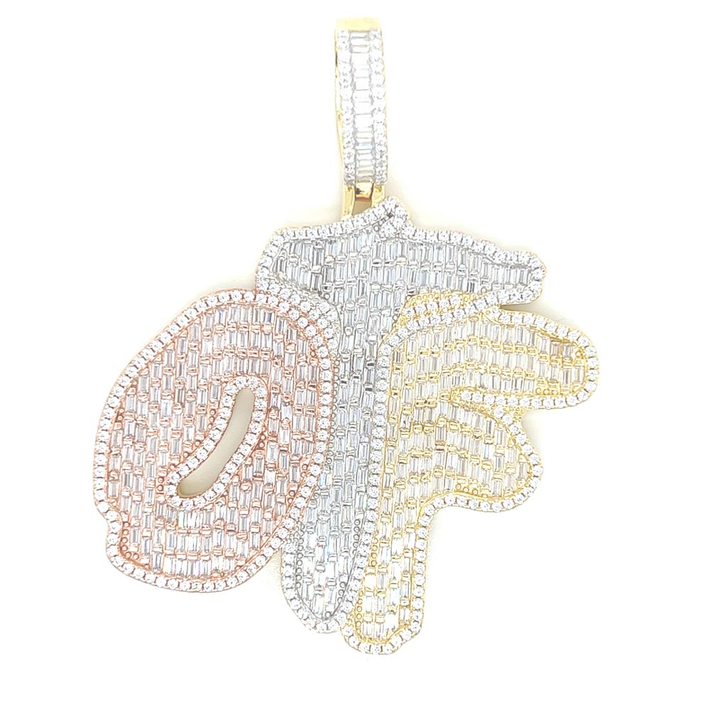 .925 Silver OTF 3 Tone Baguette VVS CZ Iced Out Pendant HipHopBling