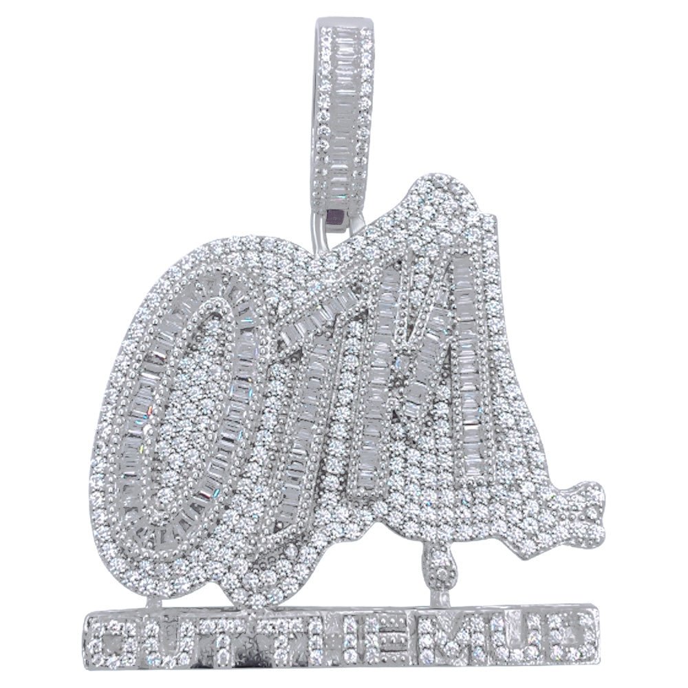.925 Silver OTM Out The Mud Baguette VVS CZ Iced Out Pendant White Gold HipHopBling